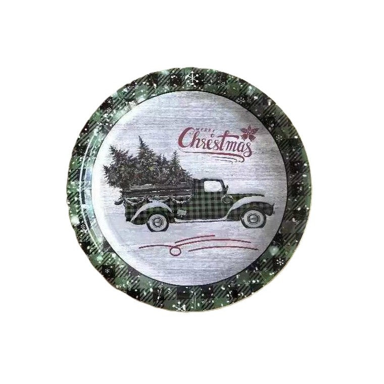 Set 10 Farfurii Unica Folosinta, Flippy, 23 cm, Model Masina de Craciun, Multicolor