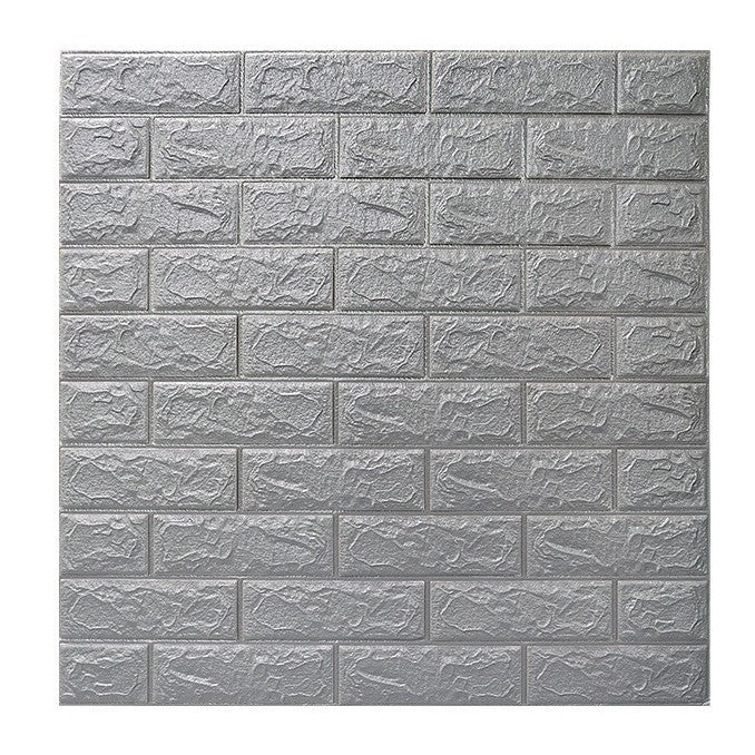 Set 10 Placi de Tapet, Flippy, Autoadezive, 70 x 77 cm, 2.5 mm Grosime, Suprafata Acoperita 5.3 mp, din PVC, Model Caramida, Argintiu