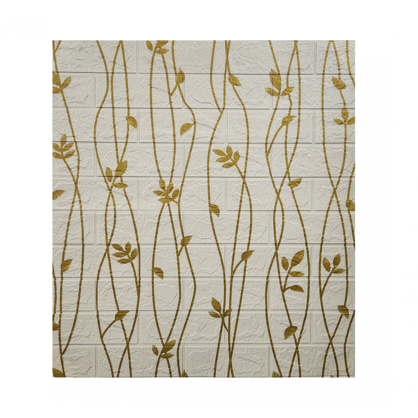 Set 10 Placi de Tapet, Flippy, Autoadezive, 70 x 77 cm, Suprafata Acoperita 5.3 mp, din PVC, Model Frunze Aurii, Bej