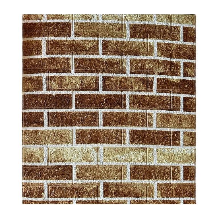 Set 10 Placi de Tapet, Flippy, Autoadezive, 70 x 77 cm, 2.5 mm Grosime, Suprafata Acoperita 5.3 mp, din PVC, Model Caramida, Maro