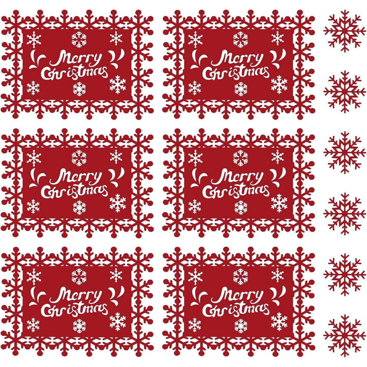 Set 12 Servete pentru Masa si Suporturi de Pahare/Tacamuri, Flippy, Scris Merry Christmas, 6 Servete 25x35 cm, 6 Suporturi de 10x10 cm, Rosu