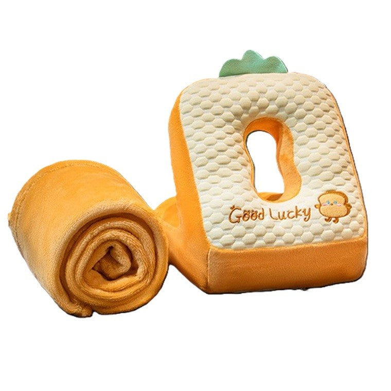 Set 2in1 Patura Microfibra si Perna din Spuma, Flippy, pentru Birou, Calatorii, Pauze, Model Paine, Microfibra, 1x1.7 m, 30x35x30 cm, Maro