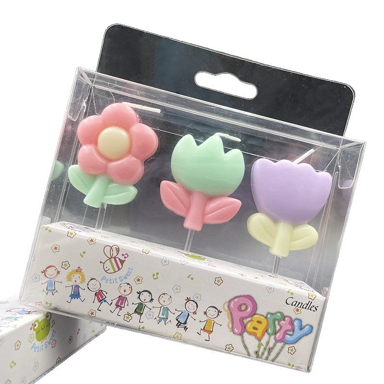 Set 3 Lumanari, Flippy, Tema Flori, Model 1, din Parafina, Multicolor