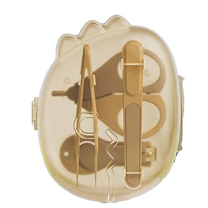 Set 4in1 de Ingrijire Unghii pentru Bebelusi, Flippy, Cutie de Depozitare Dinozaur Transparent, 0-6 Ani, 11.5 x 9 x 3 cm, Bej