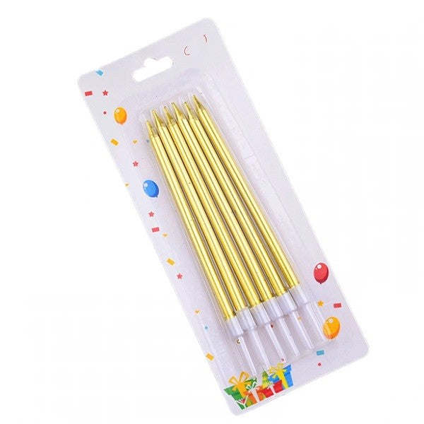 Set 6 Lumanari de Tort, Flippy, din Parafina, 11 x 0.4 cm, Lucioase, Auriu