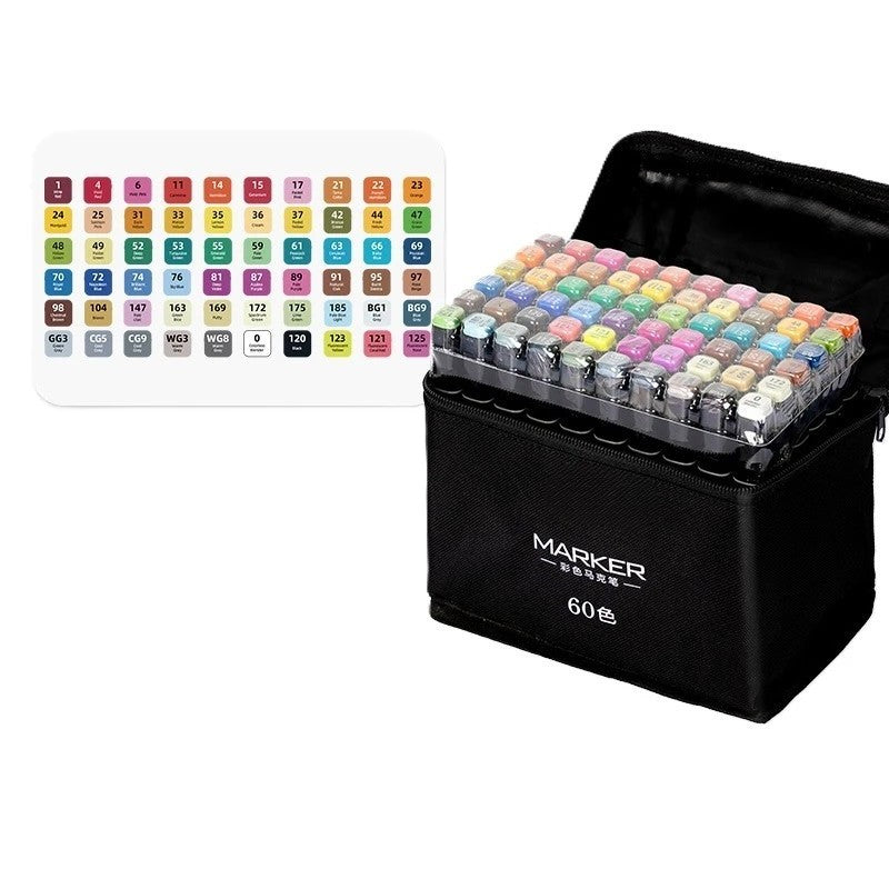 Set 60 Markere, Flippy, pe Baza de Ulei, Dublu Capat, Subtire 1mm si Gros 6 mm, Geanta Depozitare, 15 cm, Multicolor