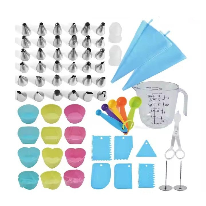 Set 63 Piese Ustensile pentru Ornare Prajituri, Flippy, din Plastic si Otel Inoxidabil, Forme Briose, Multicolor