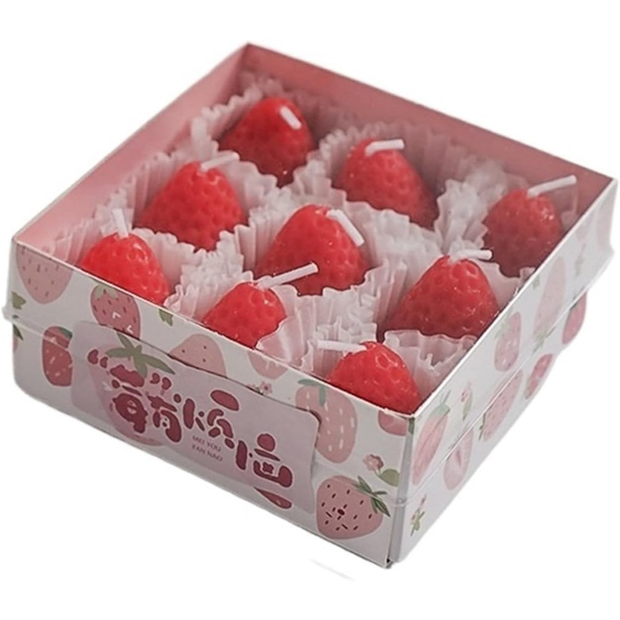 Set 9 Lumanari Parfumate, Flippy, Model Capsunici, Ardere 30 min, 117g, 9.3 x 9.3 x 3.8 cm, Rosu