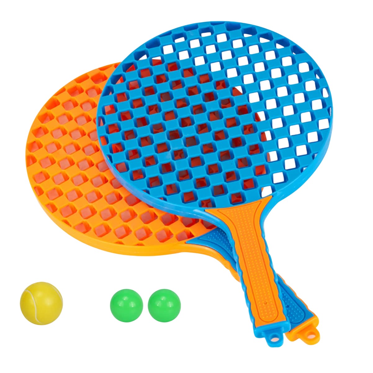 Set Badminton pentru Copii, Flippy, 2 Palete, 3 Mingi, Pentru Joaca si Antrenament, Albastru Portocaliu