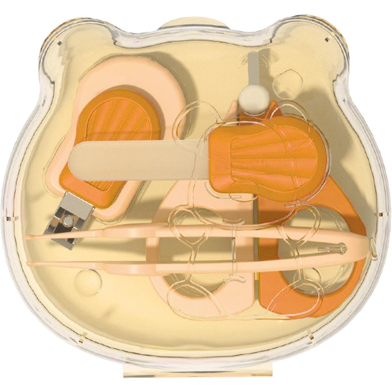 Set Ingrijire Unghii pentru Bebelusi, Flippy, Cutie de Depozitare in Forma de Ursulet, 10 x 9.5 cm, Galben