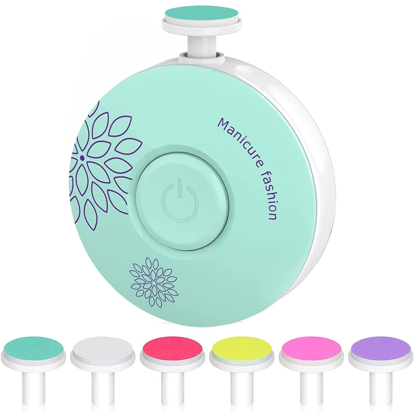 Set Pila Electrica pentru Copii si Bebelusi, Flippy, ABS, Incarcare USB, Model cu Flori, 6 Accesorii, cu Lumina LED, Verde