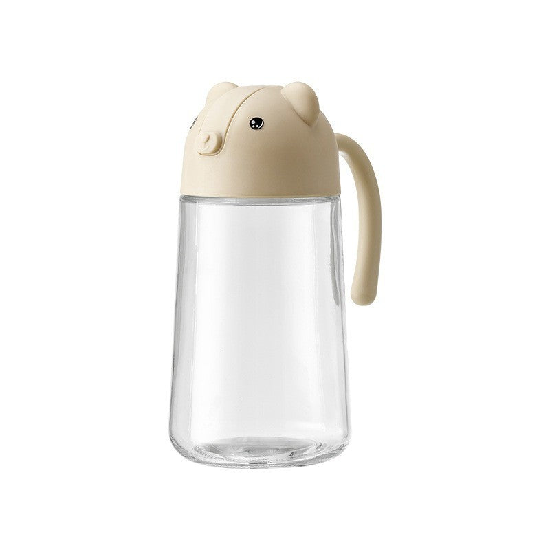 Recipient de ulei, Flippy, Model Ursulet, Sticla pentru Lichide de Bucatarie, Inchidere Deschidere Automata, 18.5 x 13 cm, Volum 630 ml, Bej