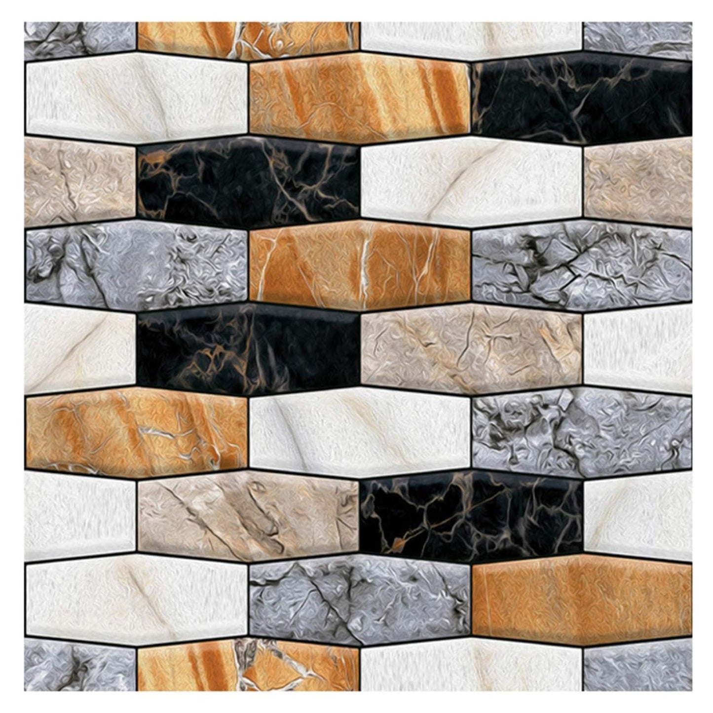Set 10 x Placi Tapet Autocolant 3D cu Imitatie de Marmura Asimetrica, pentru Perete Bucatarie Sufragerie, Usor de Curatat, Rezistent la Apa, Autoadeziv, 30x30 cm, Maro Gri Negru