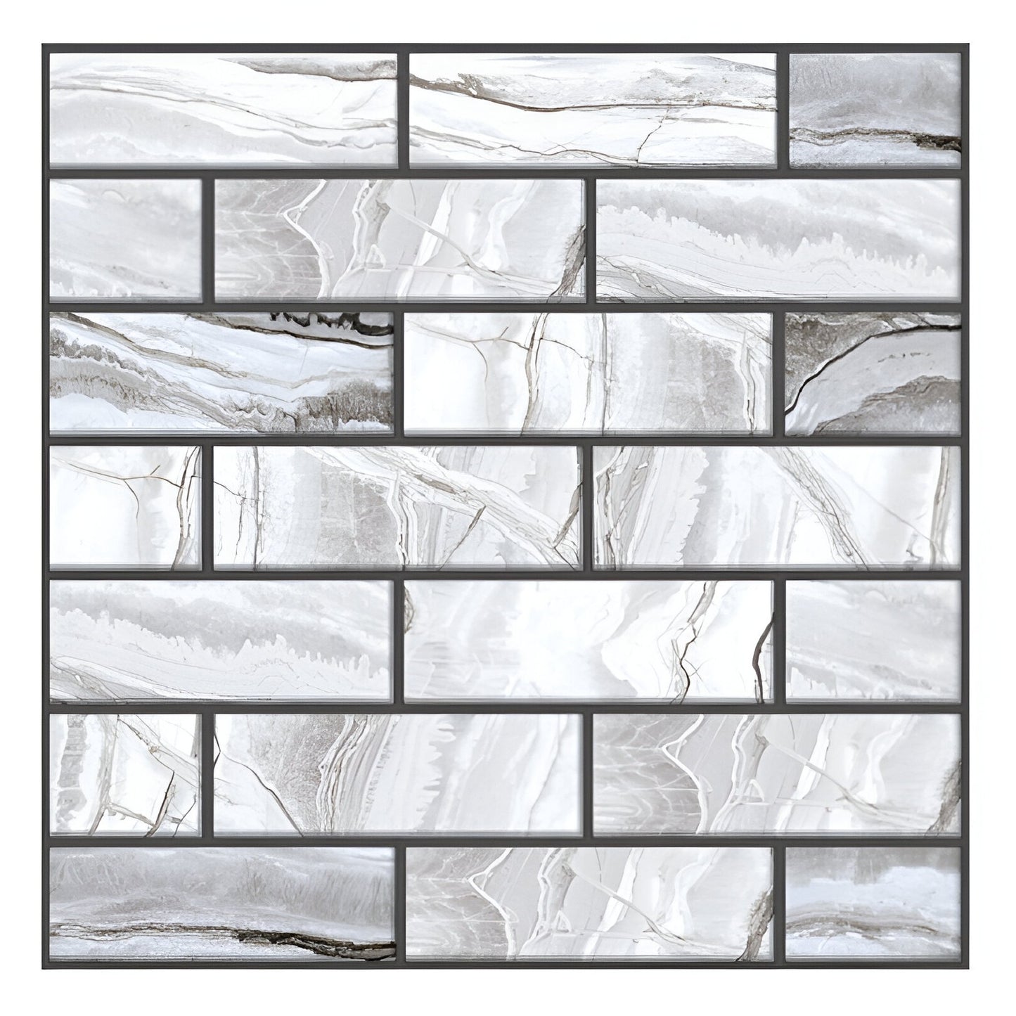 10 x Placi Tapet Autocolant 3D cu Imitatie de Marmura Dreptunghiulara, pentru Perete Bucatarie Sufragerie, Usor de Curatat, Rezistent la Apa, Autoadeziv, 30x30 cm, Gri