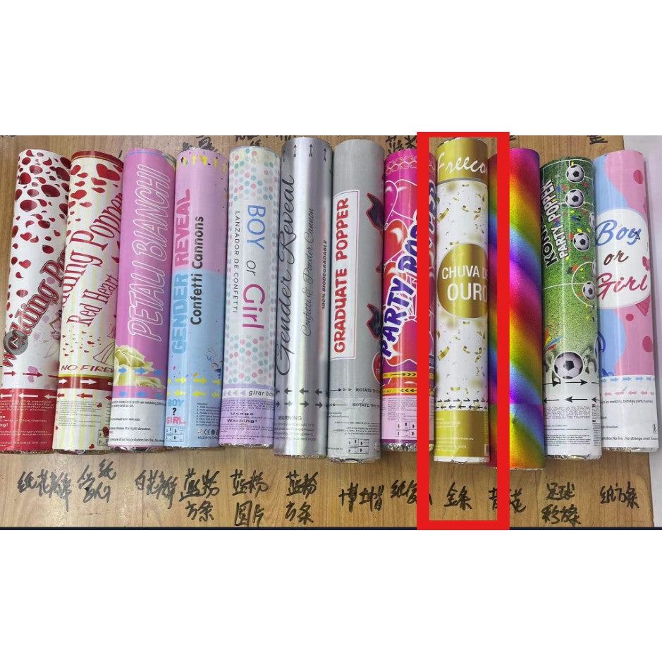 Tun Confetti, Flippy, Model Folie Aurie, 40 cm, Ambalaj din Carton, Eliberare prin Rasucire, Auriu