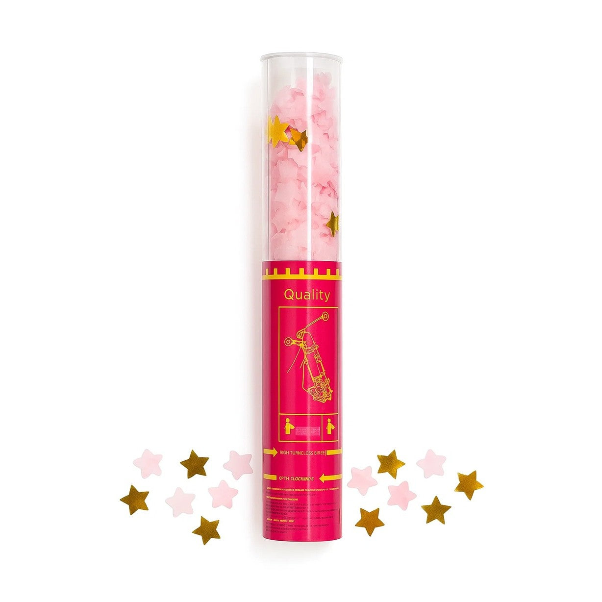 Tun de Confetti, Flippy, 40 cm, Model Stelute din Folie si Hartie, Ambalaj PET, Roz