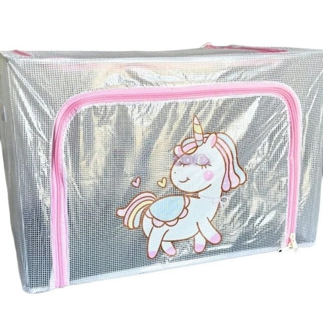 Cutie de Depozitare, Flippy, pentru Camera Copiilor, 66L, din PVC, Model Unicorn, 50 x 40 x 33 cm, Transparent
