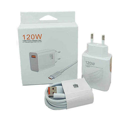 Incarcator Retea Super Charge pentru Telefon, Flippy, 120W Standard UE, Port USB-B cu Cablu TYPE-C de 1m Inclus, Alb