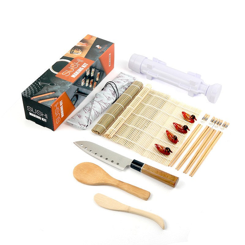 Set Ustensile pentru Sushi, Flippy, Set din 15 Accesorii pentru Sushi, Set pentru Sushi HOME MADE, Cutit Inclus, Forme, Betisoare, Multicolor