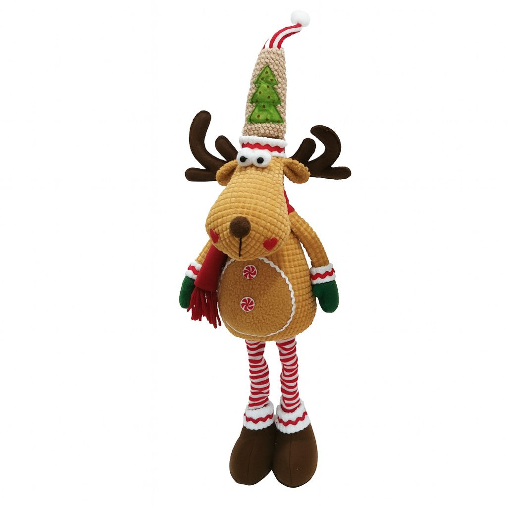 Figurina de Craciun Ren Textil, Flippy, Ren Telescopic pentru Craciun, din Material Textil Moale in 2 Dimensiuni, Maro deschis 