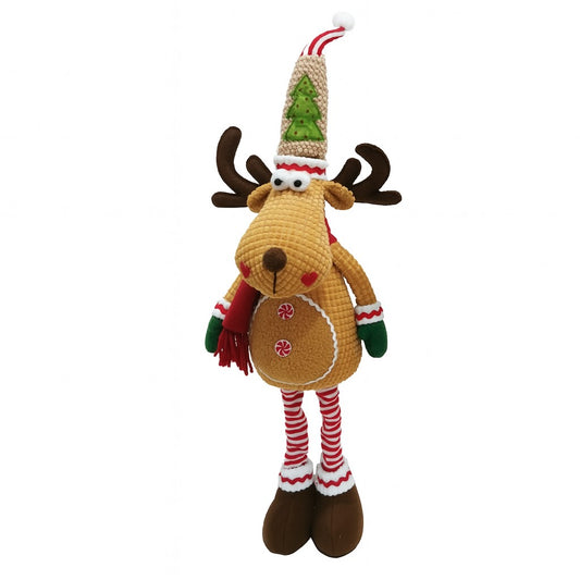 Figurina de Craciun Ren Textil, Flippy, Ren Telescopic pentru Craciun, din Material Textil Moale in 2 Dimensiuni, Maro deschis 