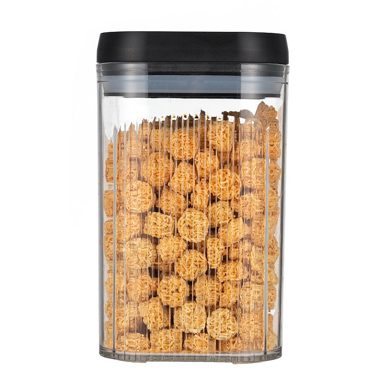 Cutie de Depozitare Alimente, Flippy, tip Container, 2L, Recipiente pentru Cereale in Bucatarie,  Transparente cu Capac Negru