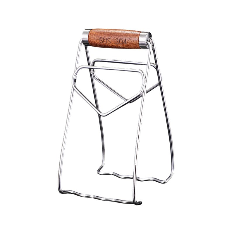 Clema pentru Boluri, Flippy, Anti-Alunecare, din Otel Inoxidabil, Extindere, pentru Oale, Tigai, de Uz Casnic, Rezistent la Temperaturi Inalte, 19.5x9.8x8 cm, Maner Maro, Gri