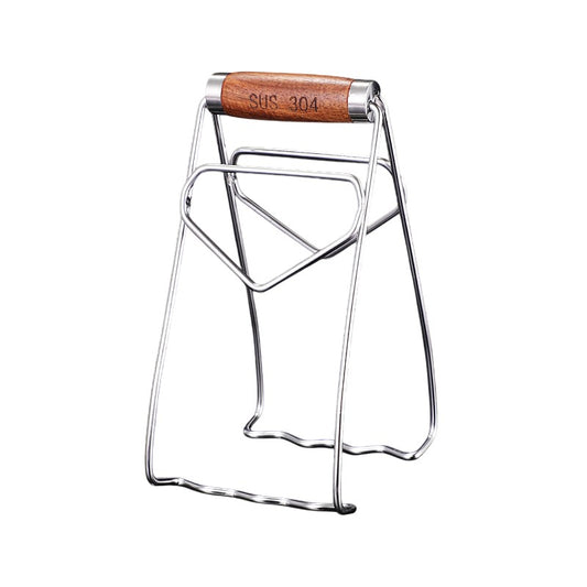 Clema pentru Boluri, Flippy, Anti-Alunecare, din Otel Inoxidabil, Extindere, pentru Oale, Tigai, de Uz Casnic, Rezistent la Temperaturi Inalte, 19.5x9.8x8 cm, Maner Maro, Gri