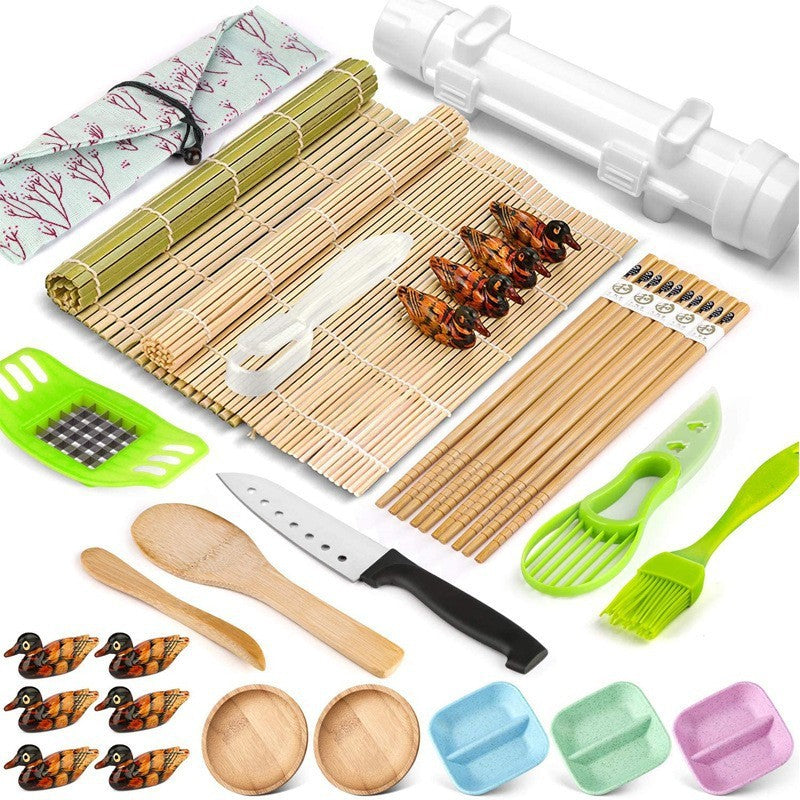 Set Ustensile pentru Sushi, Flippy, Set din 31 Accesorii pentru Sushi, Set pentru Sushi HOME MADE, Cutit Inclus, Forme, Betisoare, Multicolor