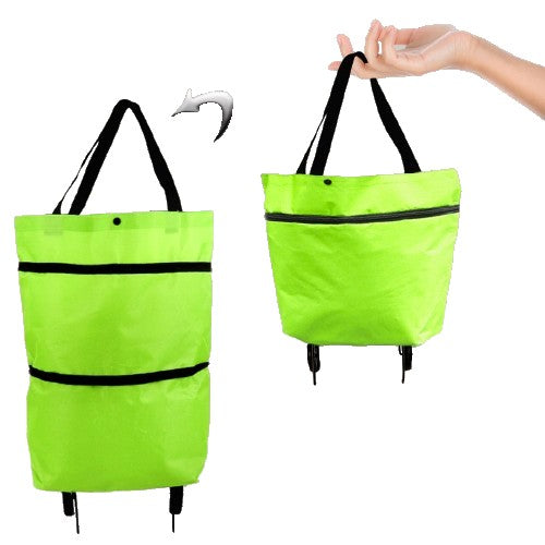 Geanta Pliabila, Flippy, 2 in 1, Carucior cu Roti, pentru Cumparaturi, 19 l, Verde, Plastic, 39 x 46 x 12 cm
