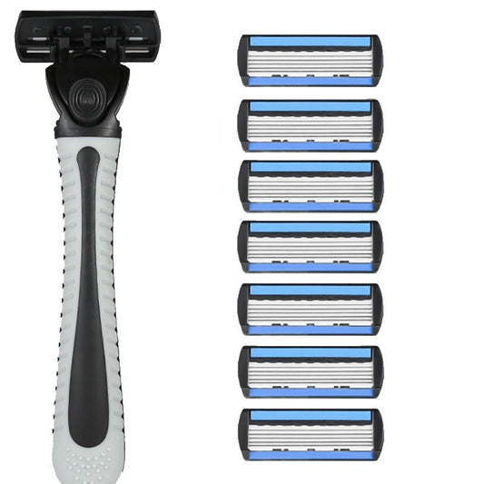 Aparat de Ras Manual, Flippy, din Otel Inoxidabil, Suport Lama + 7 Capete de Schimb Incluse, Cutie pentru Lame, Negru