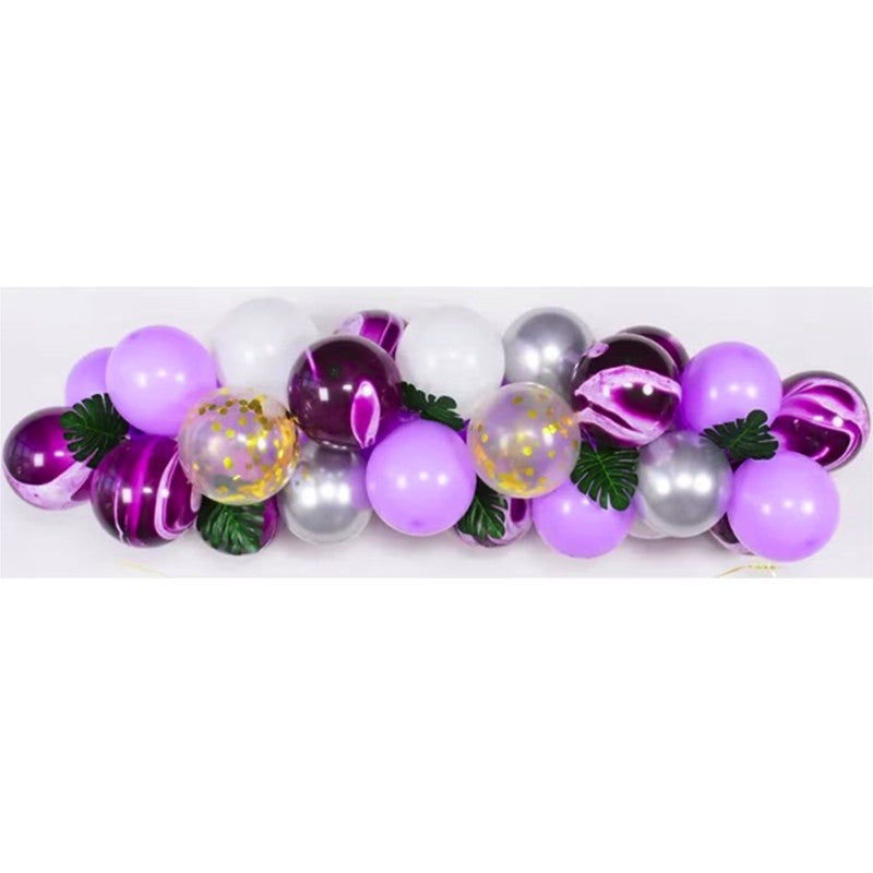 Baloane decorative din Latex si Banner Happy Birthday, Flippy, Model Aniversare, Set 37 de Piese, Mov, Argintiu, Alb