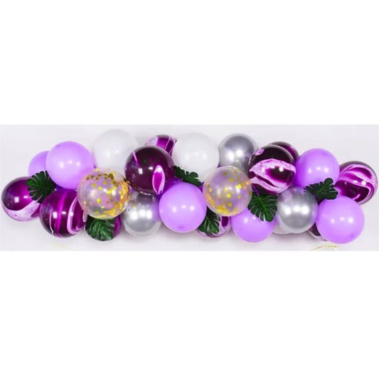 Baloane decorative din Latex si Banner Happy Birthday, Flippy, Model Aniversare, Set 37 de Piese, Mov, Argintiu, Alb