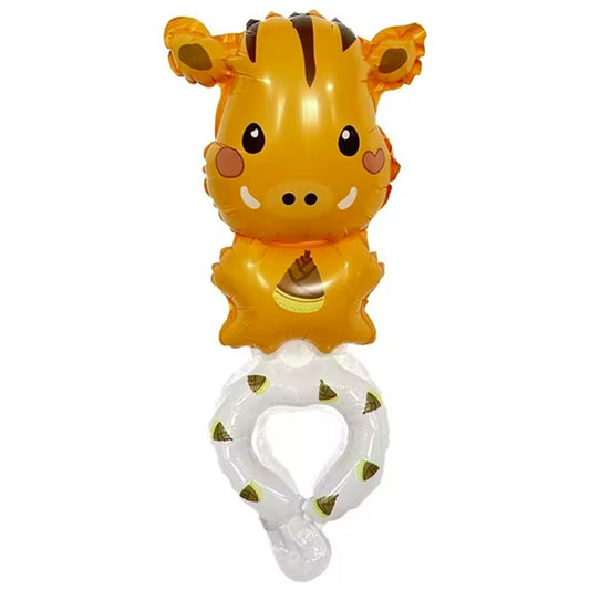 Balon din Folie Metalizata, Flippy, Figurine Animalute, Tip Bratara, Model Mistret, Ambalaj Individual, Pai Inclus, Umflare cu Aer sau Heliu, Portocaliu