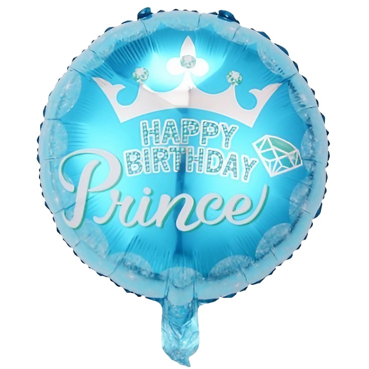 Balon din Folie Metalizata, Flippy, Figurine, Model Prince, Happy Birthday, Tematica Aniversare, 45 cm, Ambalaj Individual, Pai Inclus, Umflare cu Aer sau Heliu, Multicolor