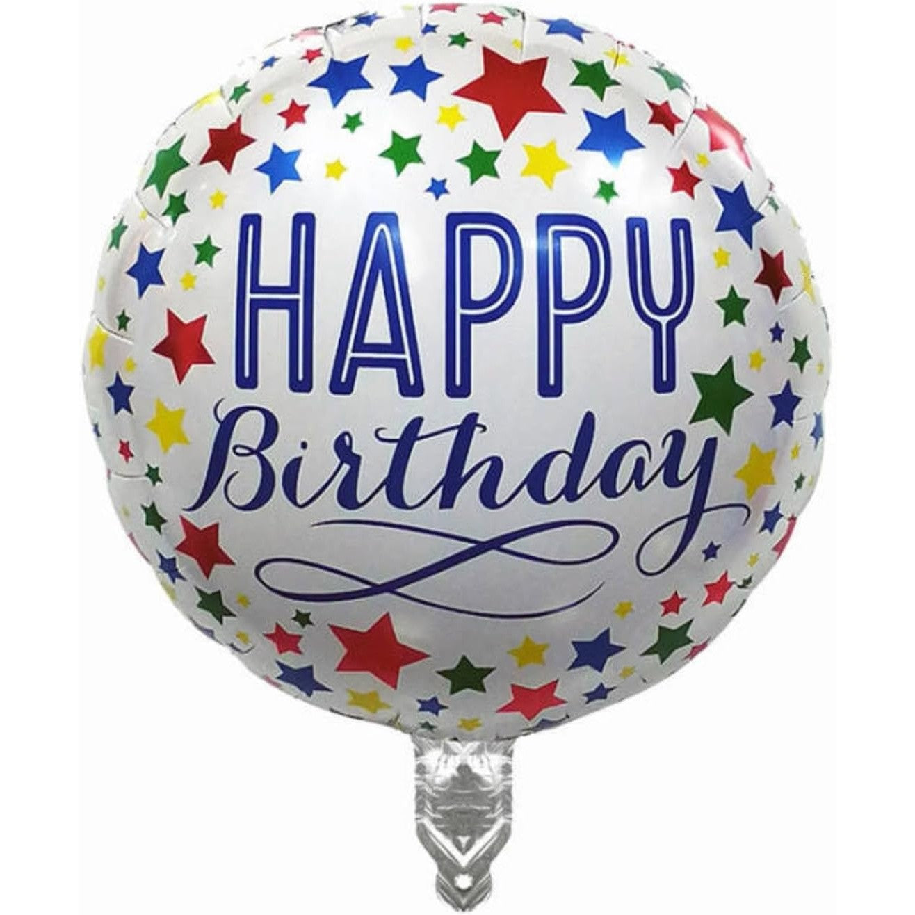 Balon din Folie Metalizata, Flippy, Mini Figurina Rotunda, Model Happy Birthday, Tema Aniversare, 45 cm, Ambalaj Individual, Pai inclus, Umflare cu Aer sau Heliu, Multicolor