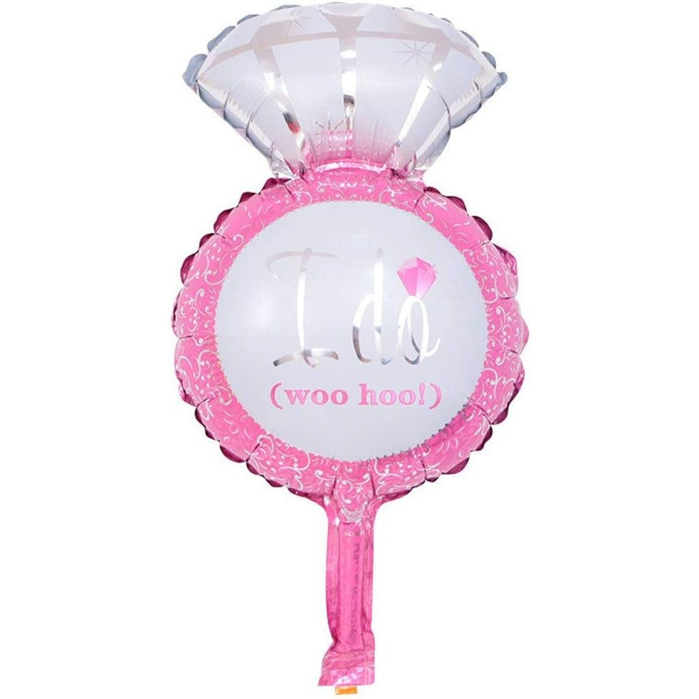 Balon din Folie Metalizata, Flippy, Mini Figurine Nunta, Model Inel de Logodna, Tematica Cerere in Casatorie, 46x23 cm, Ambalaj Individual, Pai Inclus, Umflare cu Aer sau Heliu, Roz