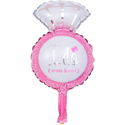 Balon din Folie Metalizata, Flippy, Mini Figurine Nunta, Model Inel de Logodna, Tematica Cerere in Casatorie, 46x23 cm, Ambalaj Individual, Pai Inclus, Umflare cu Aer sau Heliu, Roz