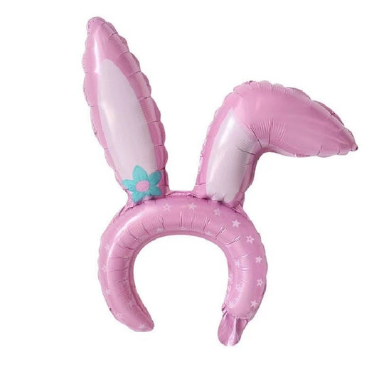 Balon din Folie Metalizata, Flippy, Tip Coronita cu Urechi, Model Iepure, Ambalaj Individual, Pai Inclus, Umflare cu Aer sau Heliu, 38 x 45 cm, Roz