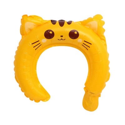 Balon din Folie Metalizata, Flippy, Tip Coronita cu Urechi, Model Pisicuta, Ambalaj Individual, Pai Inclus, Umflare cu Aer sau Heliu, 24 x 29.5 cm, Galben
