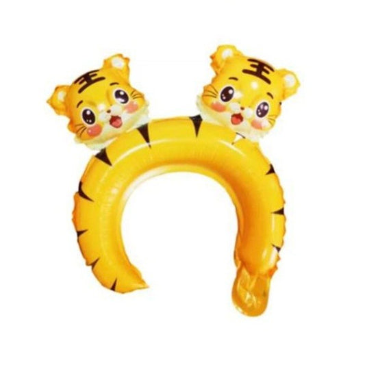 Balon din Folie Metalizata, Flippy, Tip Coronita cu Urechi, Model Tigru Uimit, Ambalaj Individual, Pai Inclus, Umflare cu Aer sau Heliu, 33 x 33 cm, Portocaliu