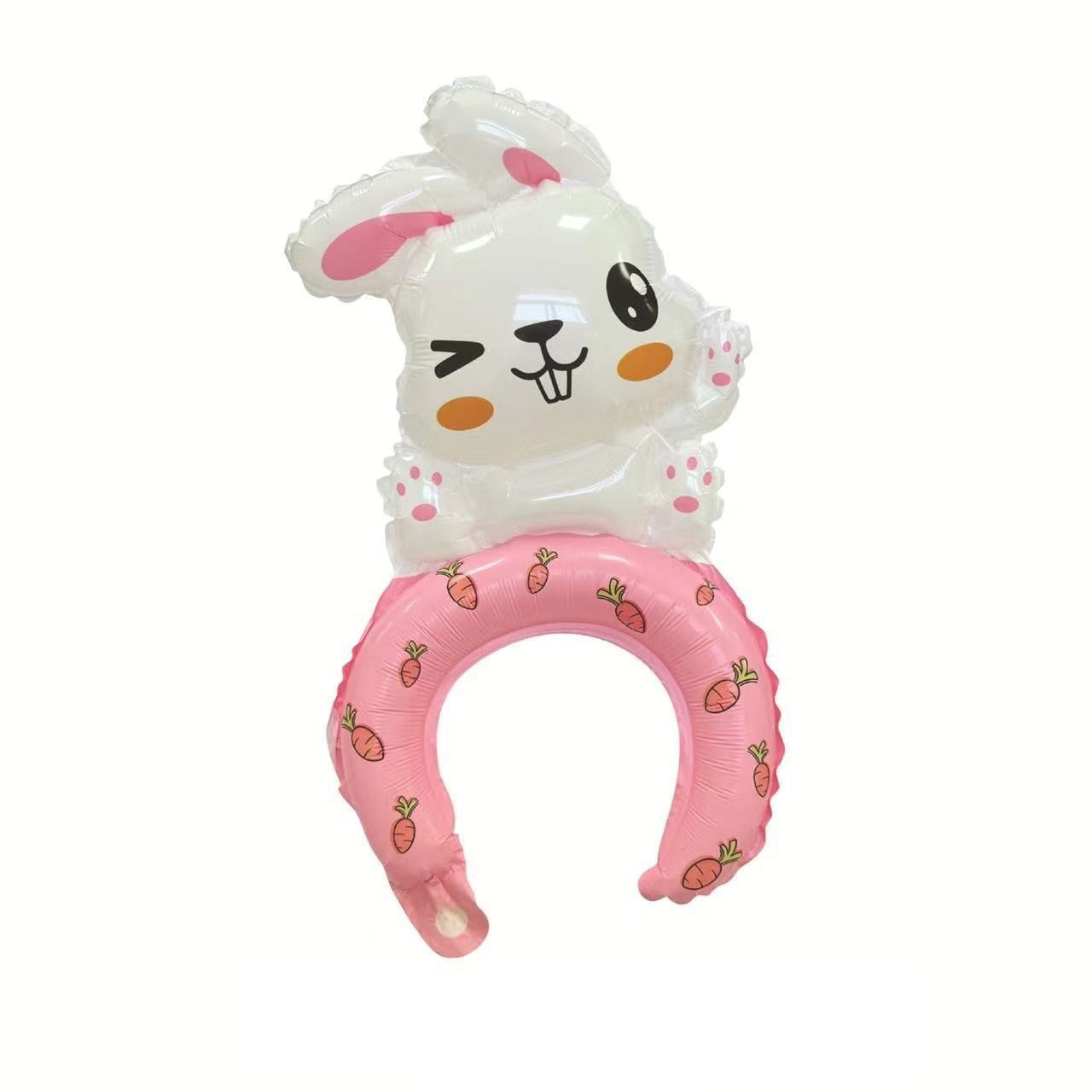 Balon din Folie Metalizata, Flippy, Tip Coronita, Model Iepure, Ambalaj Individual, Pai Inclus, Umflare cu Aer sau Heliu, 48 x 28 cm, Roz