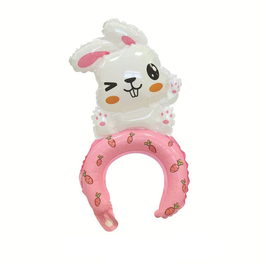 Balon din Folie Metalizata, Flippy, Tip Coronita, Model Iepure, Ambalaj Individual, Pai Inclus, Umflare cu Aer sau Heliu, 48 x 28 cm, Roz