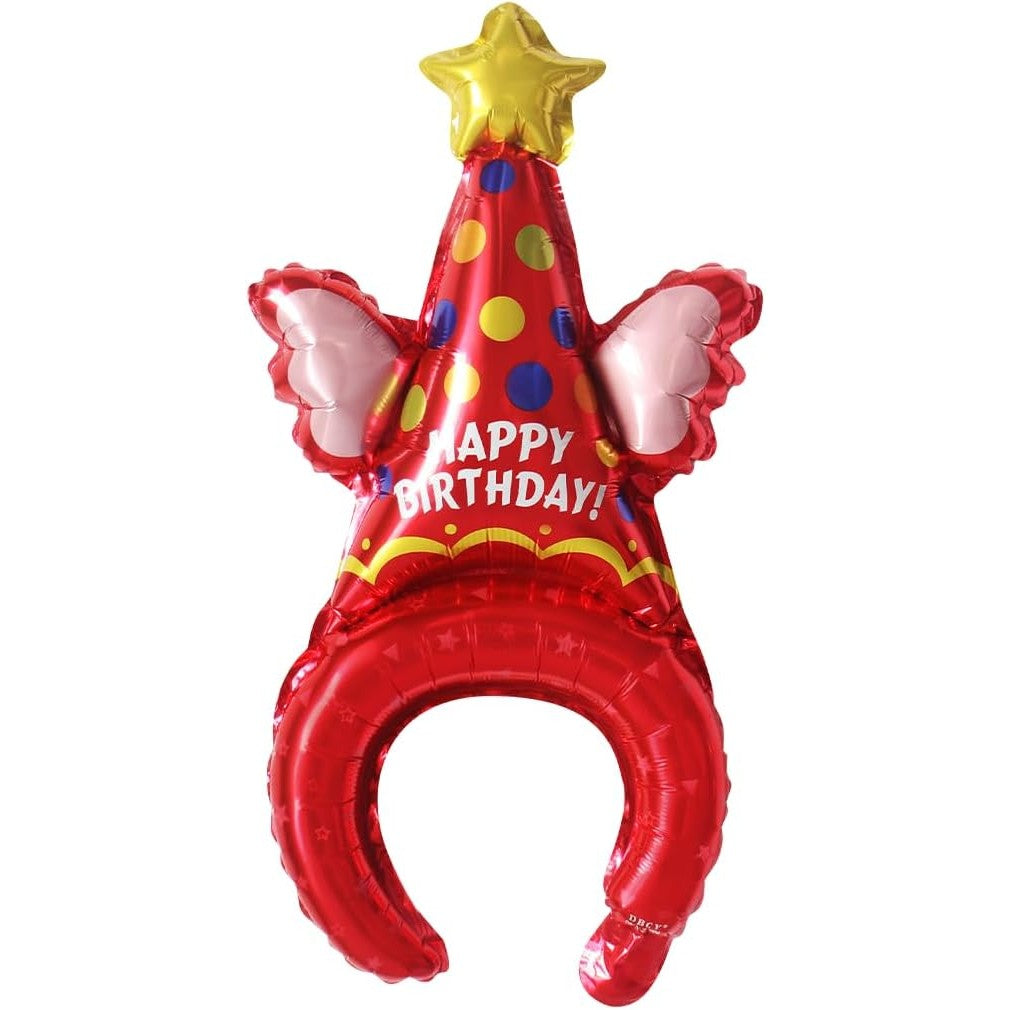 Balon din Folie Metalizata, Flippy, Tip Coronita, Model Palarie de Petrecere, Ambalaj Individual, Pai Inclus, Umflare cu Aer sau Heliu, 31 x 50 cm, Rosu