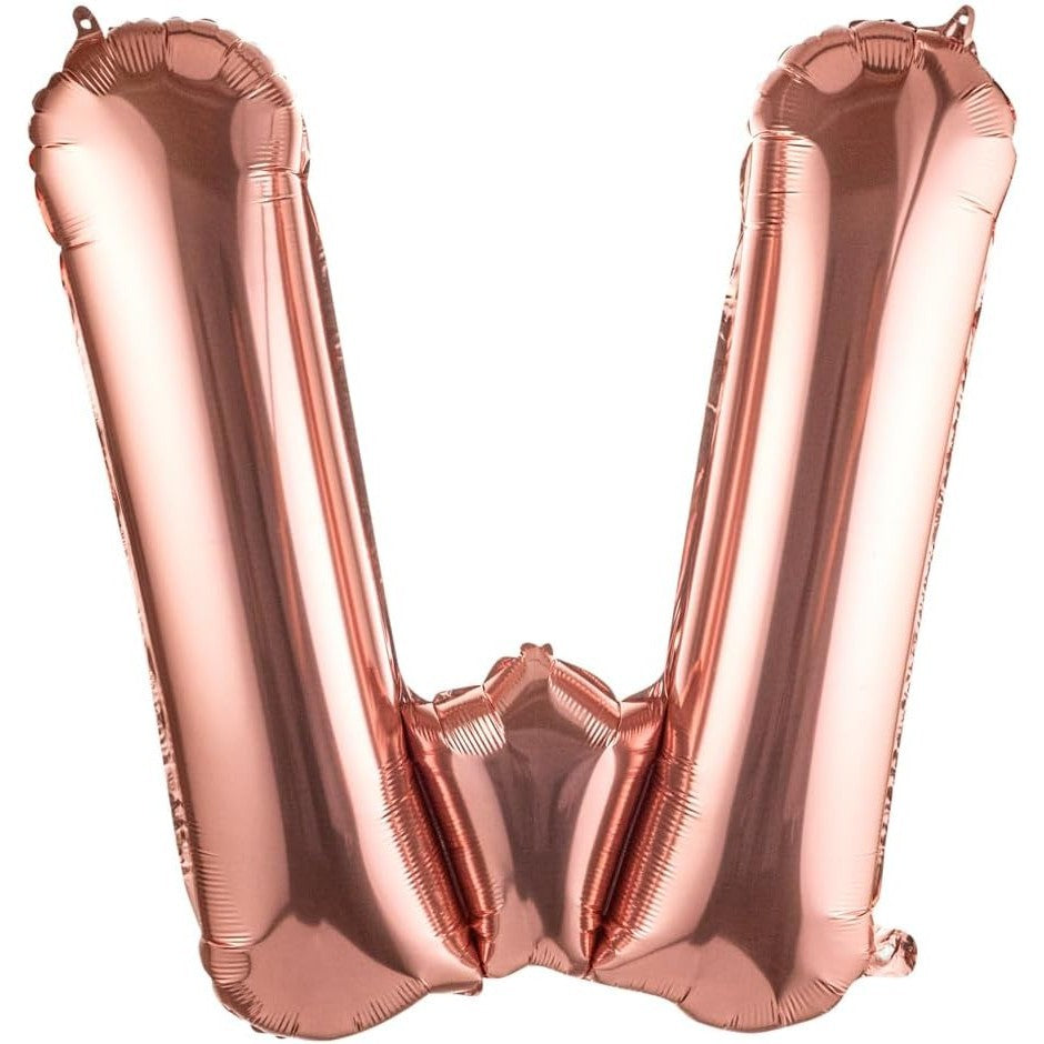 Balon Folie Metalizata Litera W, Flippy, 100 cm, Umflati cu Heliu sau Aer, Ambalaj Individual, Pai inclus, Rose Gold
