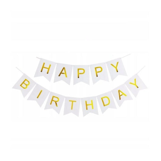 Banner Happy Birthday 100x200 cm, Flippy, Dimensiune Stegulet 11.5x16.5 cm, Rola de Ata Inclusa, Alb