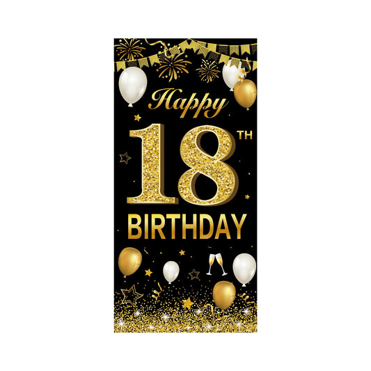 Banner pentru Petrecere, Flippy, Model Happy Birthday, Tematica Majorat, Aniversare 18 Ani, 185x90 cm, Negru