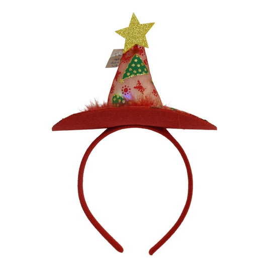 Bentita/cerc tip palarie de Craciun, culoare rosie cu led, marime standard, Flippy