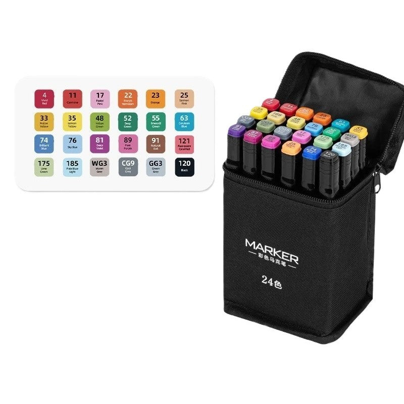 Set 24 Markere, Flippy, pe Baza de Ulei, Dublu Capat, Subtire 1mm si Gros 6 mm, Geanta Depozitare, 15 cm, Multicolor