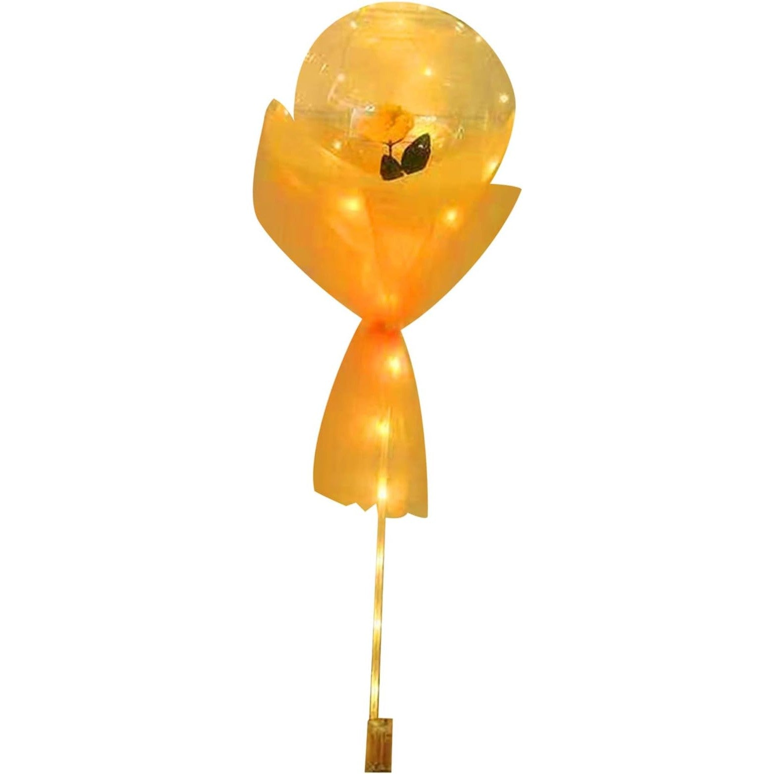 Buchet Decorativ, Flippy, Trandafir in Balon cu Lumini Led, Diametru 35 cm, 2 x Baterii AA (neincluse), Sampanie